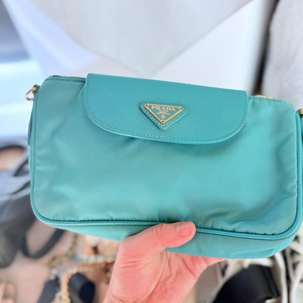 Prada Teal Nylon Crossbody with Gold-Tone Logo